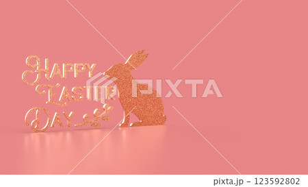 The Gold Text and rabbit for Easter Day concept 3d Rendering. 123592802
