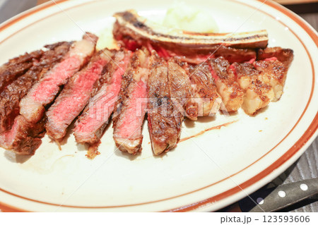 【食べ物】ビュッフェ・スタイル　ステーキ 123593606
