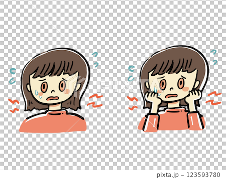 Bust-up illustration set of a woman confused by bloodshot eyes 123593780