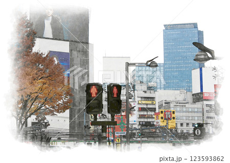 水彩画風 東京 新宿 水彩画風 東京 新宿 123593862