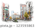 水彩画風　東京　新宿　歌舞伎町 123593863