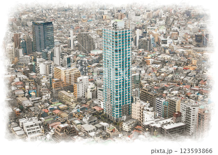 水彩画風 新宿 空撮 水彩画風 新宿 空撮 123593866