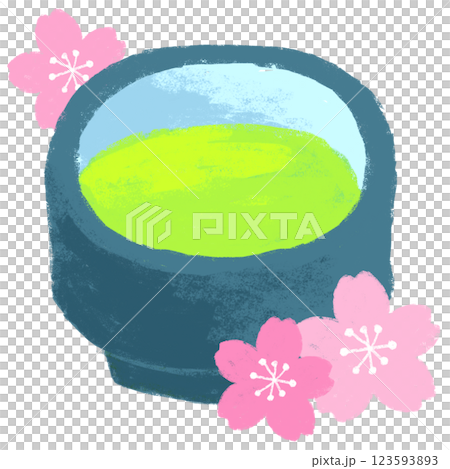 シンプルイラスト　クレヨンタッチ　抹茶と桜 123593893