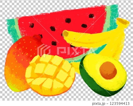 Simple illustration, crayon touch, tropical fruits 123594413