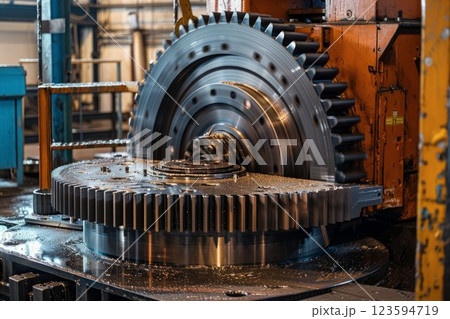 Precision gear manufacturing in industrial setting. Neural network AI generated 123594719
