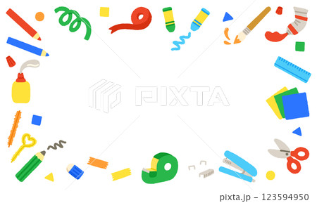 工作　材料　文房具　かわいい　背景素材　イラスト　手書き 123594950