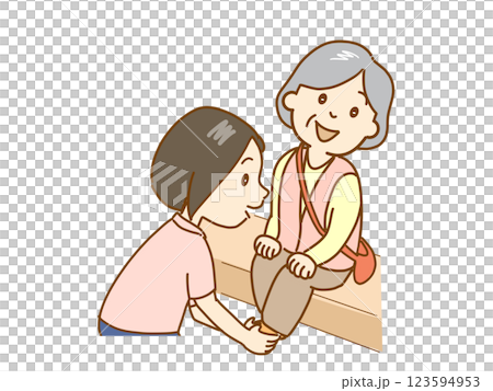 外出の準備をする。靴を履く手伝い 外出の準備をする。靴を履く手伝い 123594953
