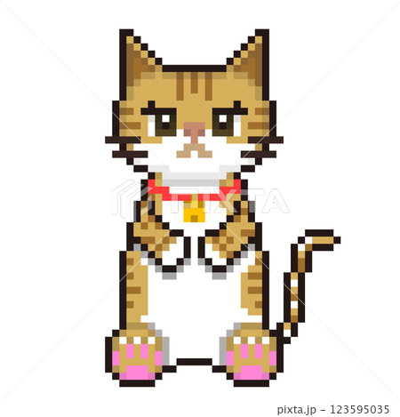 猫 ドット絵 茶トラちゃん 可愛い ベクター イラストのイラスト素材