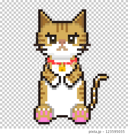 猫 ドット絵 茶トラちゃん 可愛い ベクター イラストのイラスト素材