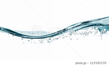 transparent water wave with air bubbles on white background 123595270