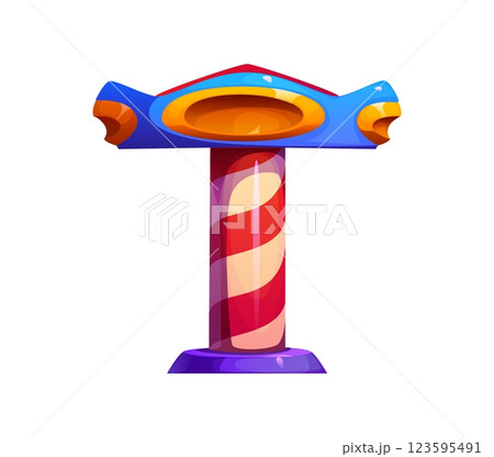 Cartoon letter T circus font, retro carnival typeface, entertainment type, kids English alphabet. Vector abc typography character as upright column features red and white swirls resembling candy cane 123595491