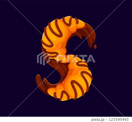 Fast food croissant meal cartoon English ABC font typeface letter S. Street cafe meal typeset letter, fast food appetizer vector English font typeset element. Fastfood menu cartoon alphabet symbol 123595493