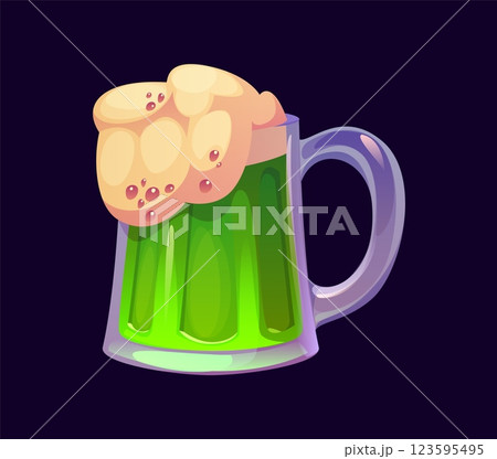 St Patrick day cartoon green ale beer pint mug for Irish holiday, vector symbol. Saint Patrick festival drink of green beer or Irish ale in tankard with foam for Ireland national holiday decoration St Patrick day cartoon green ale beer pint mug for Irish holiday, vector symbol. Saint Patrick festival drink of green beer or Irish ale in tankard with foam for Ireland national holiday decoration 123595495
