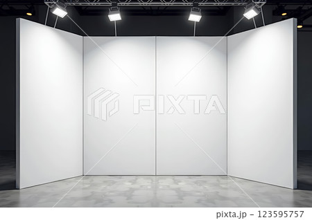 Versatile trade show booth background for product displays and exhibits. AI generation 123595757