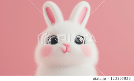 ふわふわで愛らしい白うさぎのキュートなポートレート 123595929