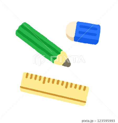 シンプルでかわいい筆記用具の手書きイラスト シンプルでかわいい筆記用具の手書きイラスト 123595993