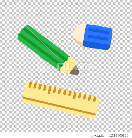 シンプルでかわいい筆記用具の手書きイラスト シンプルでかわいい筆記用具の手書きイラスト 123595993