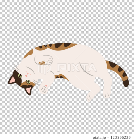 のんびりくつろいでいる三毛猫のイラスト 123596229