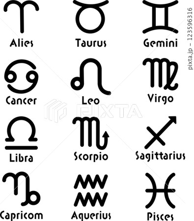 12星座　モノクロ　アイコンセット 123596316