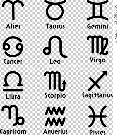 12星座　モノクロ　アイコンセット 123596316