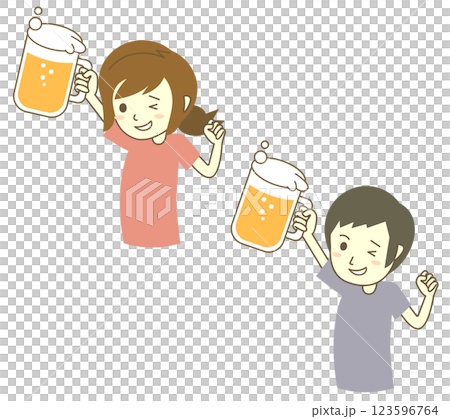 Men and women having fun holding beer Men and women having fun holding beer 123596764