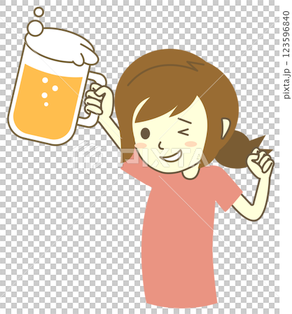 ビールを掲げて楽しむ女性 123596840