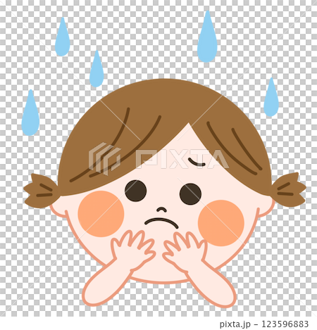 雨と困っている女の子のイラスト　親しみ温かみのあるタッチ 123596883