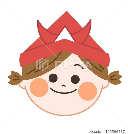 こどもの日にカブトをかぶった笑顔の女の子のイラスト　親しみ温かみのあるタッチ 123596887
