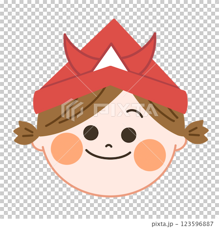 こどもの日にカブトをかぶった笑顔の女の子のイラスト　親しみ温かみのあるタッチ 123596887