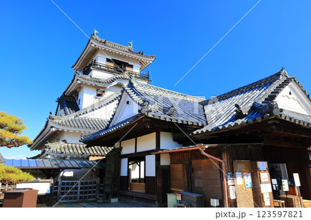 【高知県】快晴の高知城 天守閣と本丸御殿（懐徳館） 123597821