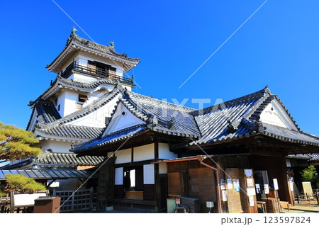 【高知県】快晴の高知城 天守閣と本丸御殿(懐徳館) 【高知県】快晴の高知城 天守閣と本丸御殿(懐徳館) 123597824