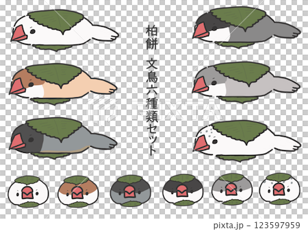 A set of six kinds of Java sparrows in kashiwamochi style 123597959