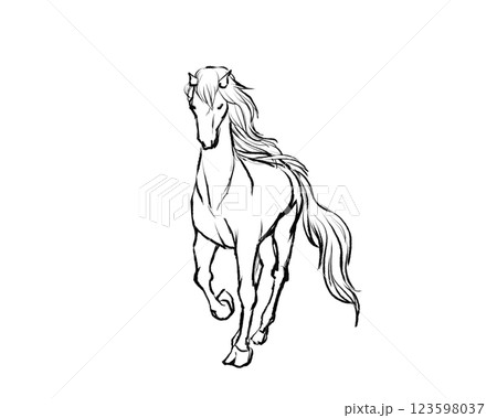 歩く馬の筆書き線画イラスト 123598037