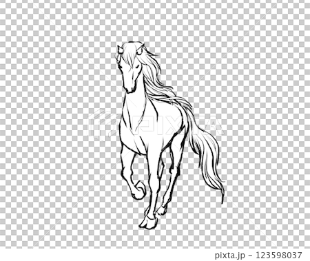 A walking horse drawn line drawing A walking horse drawn line drawing 123598037