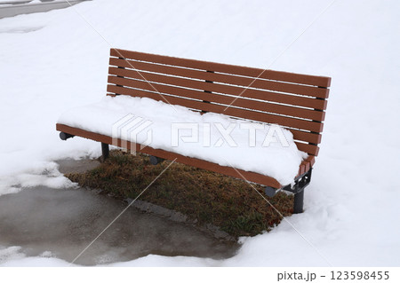 雪の積もったベンチ 雪の積もったベンチ 123598455