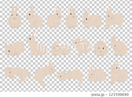 様々なポーズの茶色いうさぎのイラストセット 様々なポーズの茶色いうさぎのイラストセット 123598690