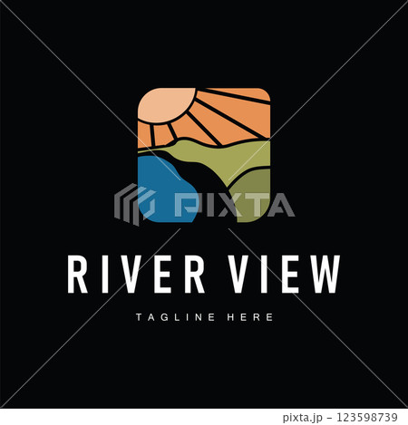 river logo design with beautiful natural scenery concept simple illustration template 123598739
