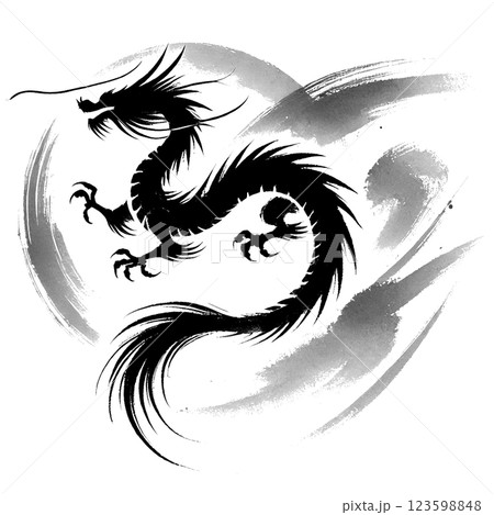 龍の水墨画風イラスト素材 123598848