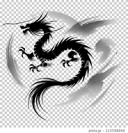 龍の水墨画風イラスト素材 123598848