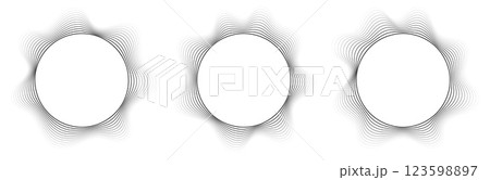 Round sound wave frames, circular lines pattern, radial curvy shapes, geometric concentric design. 123598897