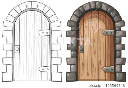 Rustic Wooden Door Illustration 123599248