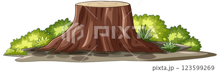 Tree Stump in a Lush Garden 123599269