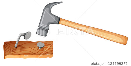 Hammer and Nails on Wooden Block 123599273
