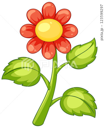 Colorful Cartoon Flower with Green Leaves Colorful Cartoon Flower with Green Leaves 123599297