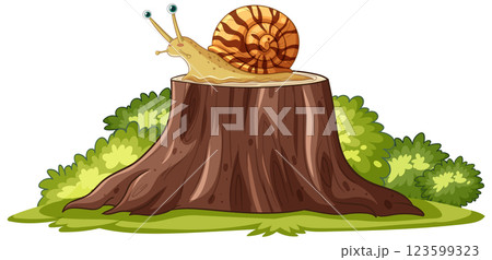 Snail on Tree Stump in Nature 123599323