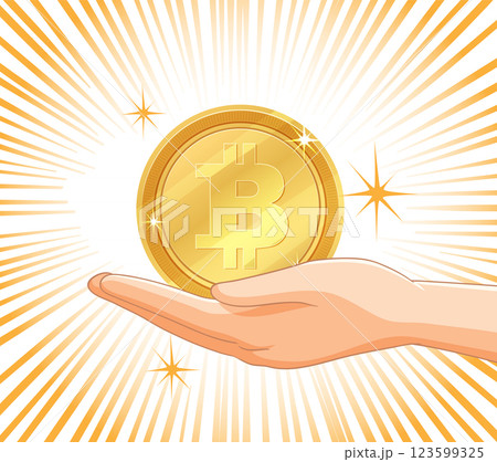 Hand Holding a Bitcoin Symbol 123599325