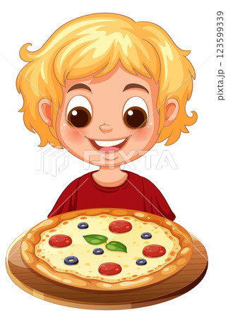 Happy Child with Delicious Pizza 123599339