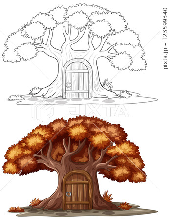 Enchanted Tree with Wooden Door Enchanted Tree with Wooden Door 123599340