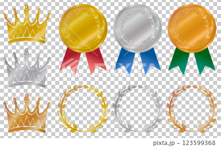 Vector illustration of a gold medal and crown 123599368
