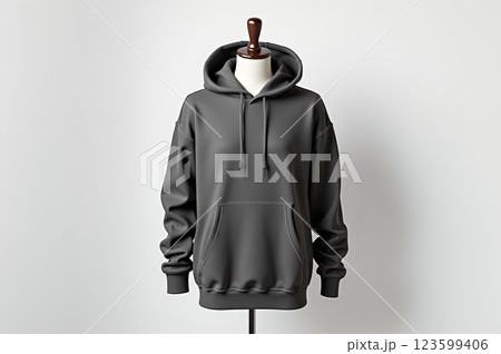 Realistic black hoodie on mannequin for fashion design mockup and clothing concept. AI generation 123599406